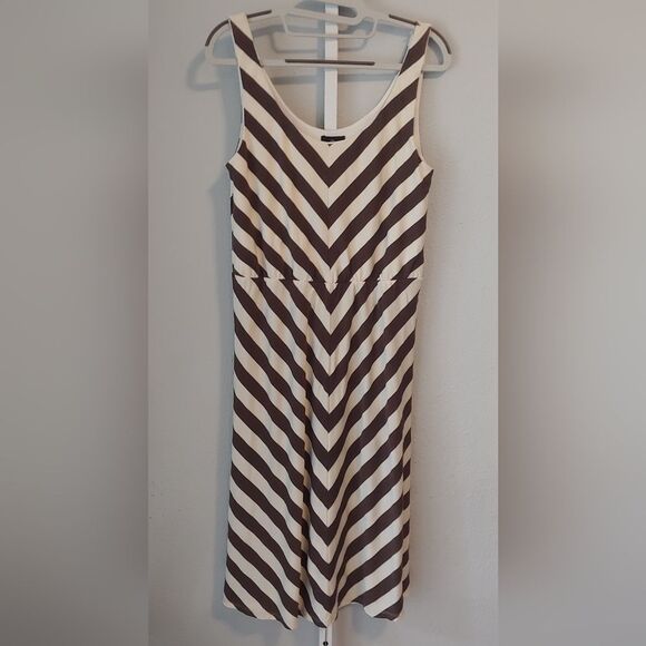 Angie Brown & Cream Striped Midi Dress Sz M - Picture 1 of 8